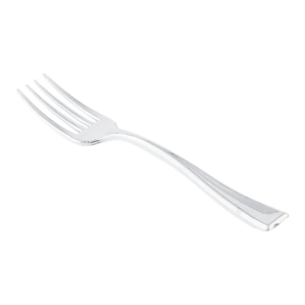 100 3 oz Seagreen Plastic Triangolo Shot Glass and 100 Silver Plastic 4" Mini Forks