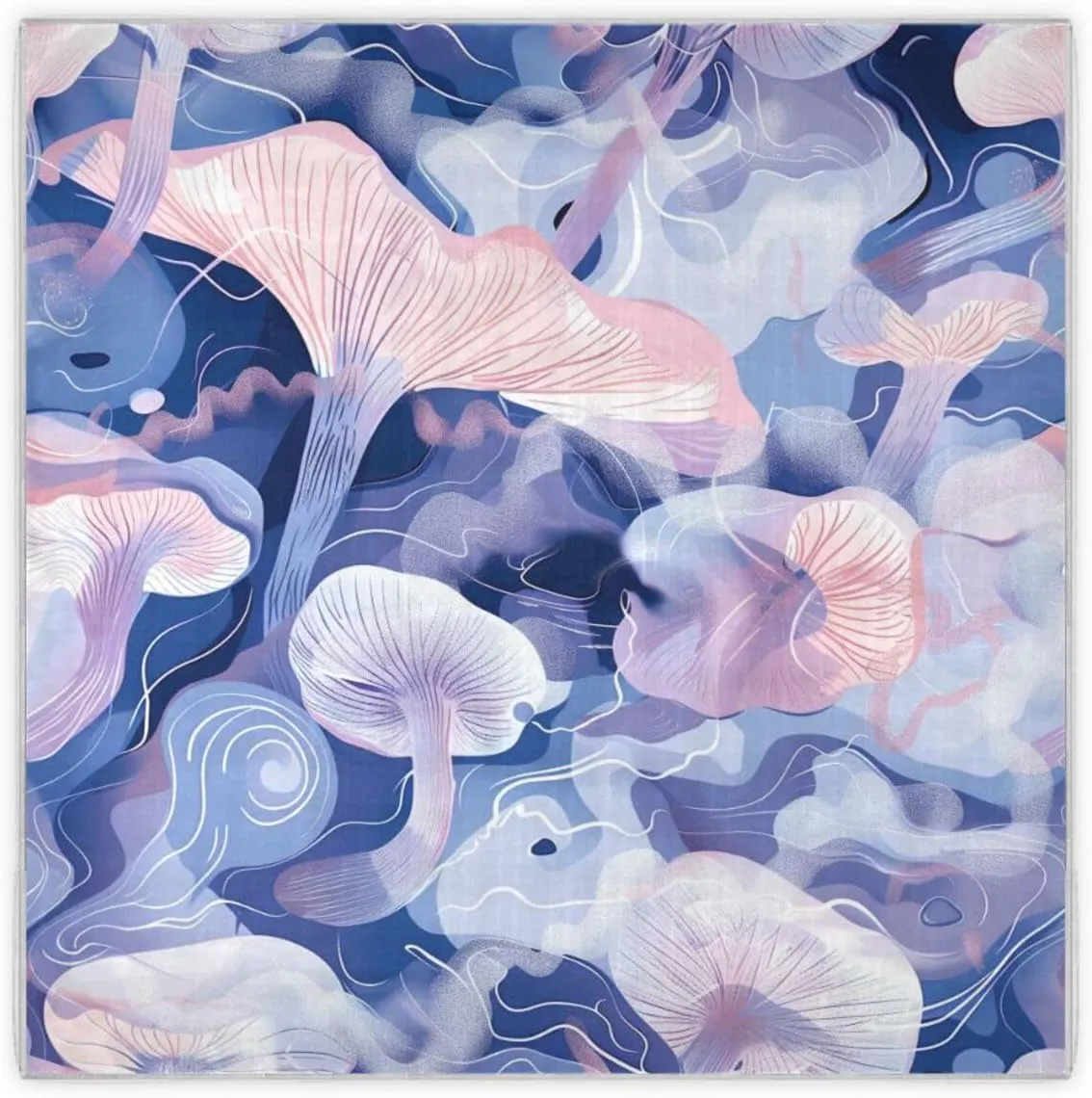 Abstract Mushrooms Digital Illustration Blue Pink White Square silk head hair scarf pashmina cute silk scarf for women hair for head chal para mujer