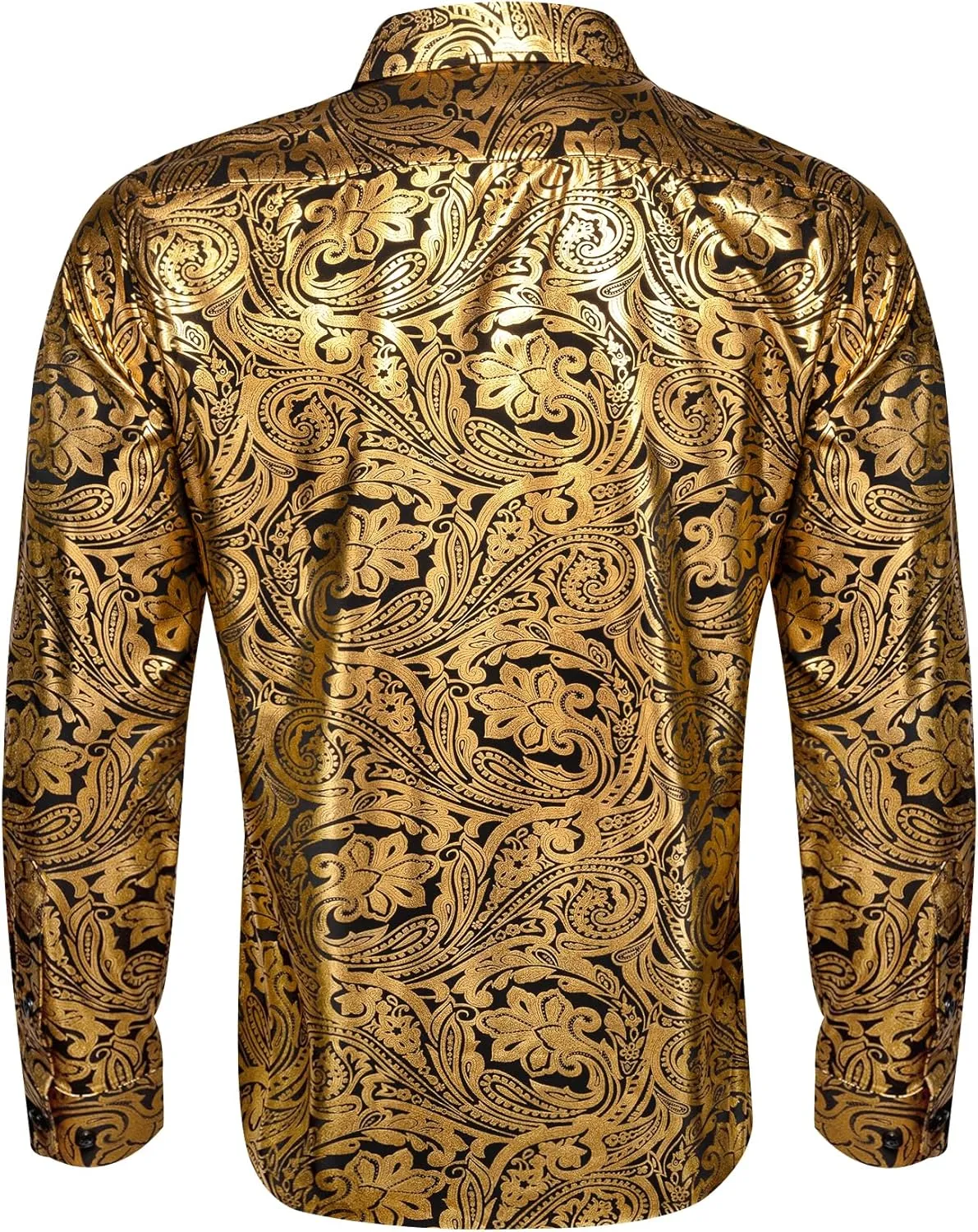 Barry.Wang Men's Disco Dress Shirt Long Sleeve Nightclub Mexico Paisley Floral Shirts Metallic Gothic Shiny Button Down Shirt