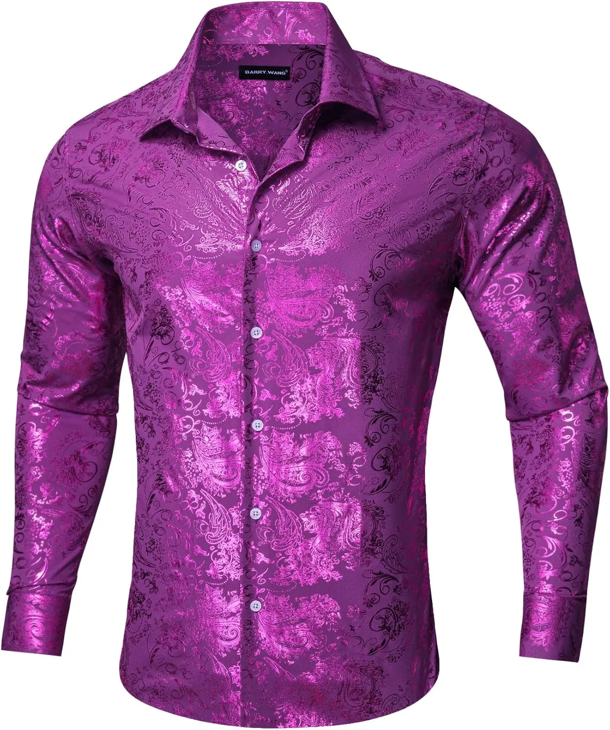 Barry.Wang Men's Disco Dress Shirt Long Sleeve Nightclub Mexico Paisley Floral Shirts Metallic Gothic Shiny Button Down Shirt