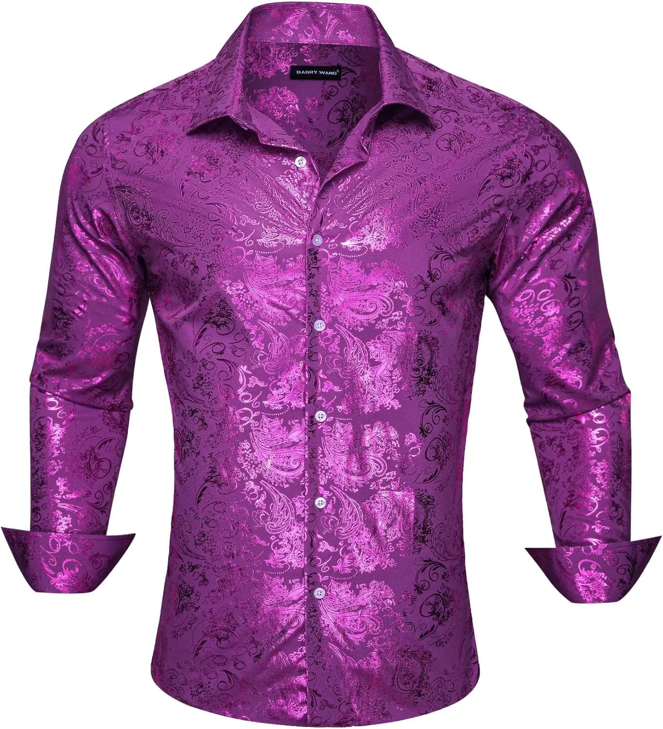 Barry.Wang Men's Disco Dress Shirt Long Sleeve Nightclub Mexico Paisley Floral Shirts Metallic Gothic Shiny Button Down Shirt