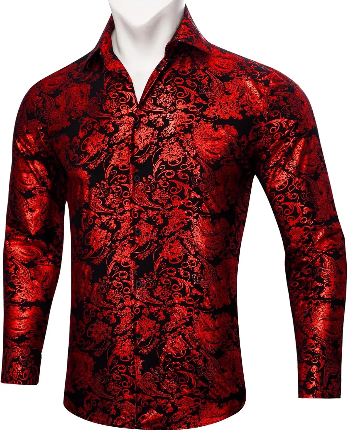 Barry.Wang Men's Disco Dress Shirt Long Sleeve Nightclub Mexico Paisley Floral Shirts Metallic Gothic Shiny Button Down Shirt
