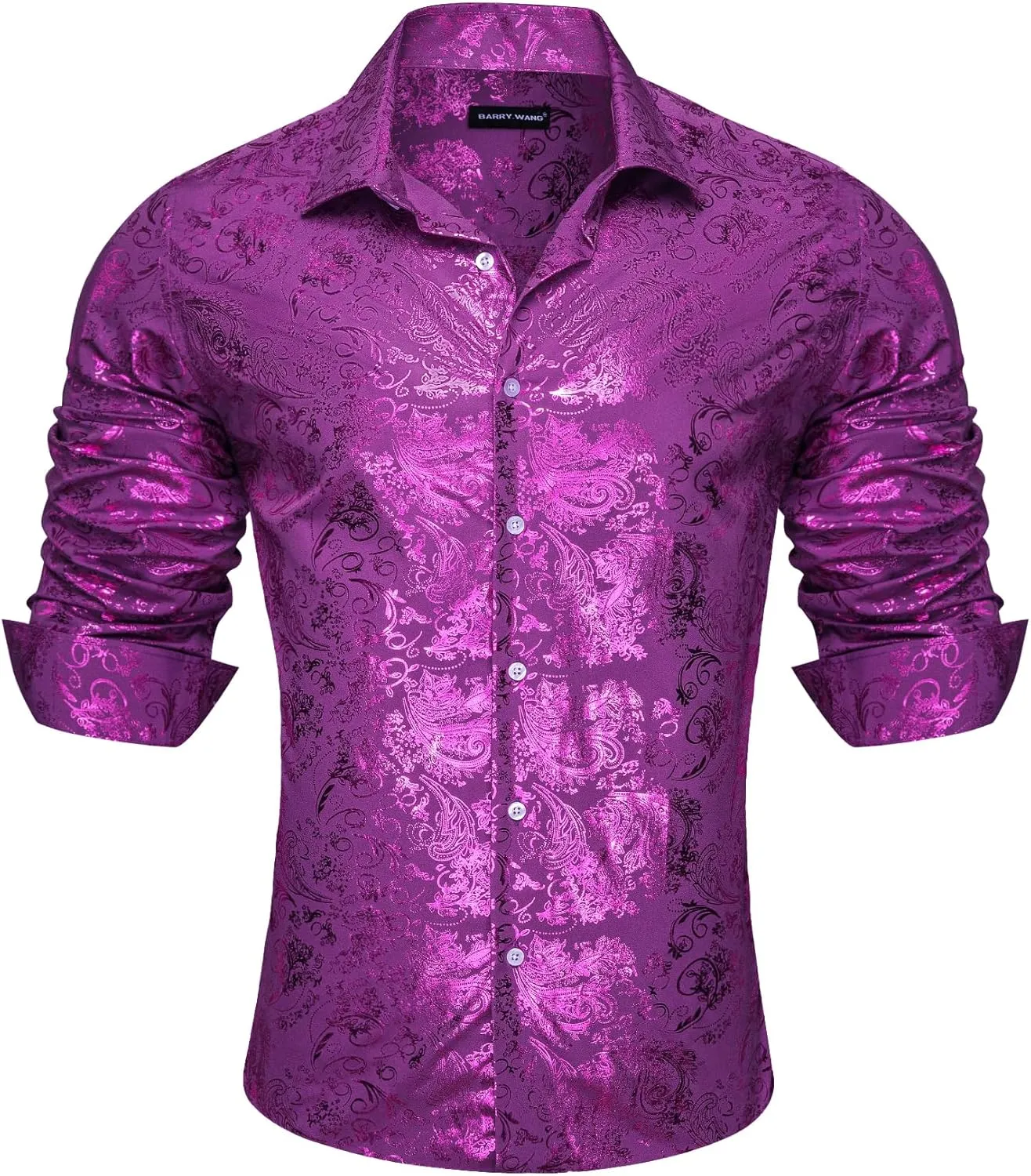 Barry.Wang Men's Disco Dress Shirt Long Sleeve Nightclub Mexico Paisley Floral Shirts Metallic Gothic Shiny Button Down Shirt