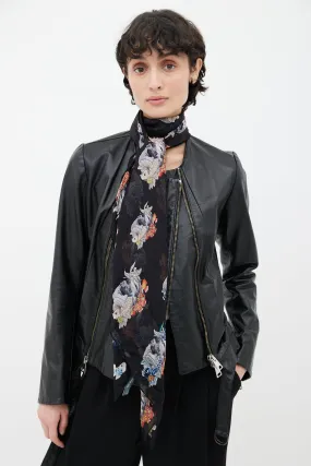 Black Multicolor Floral & Skull Scarf