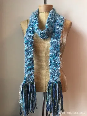 Blue Tweed Scarf w/Fringe