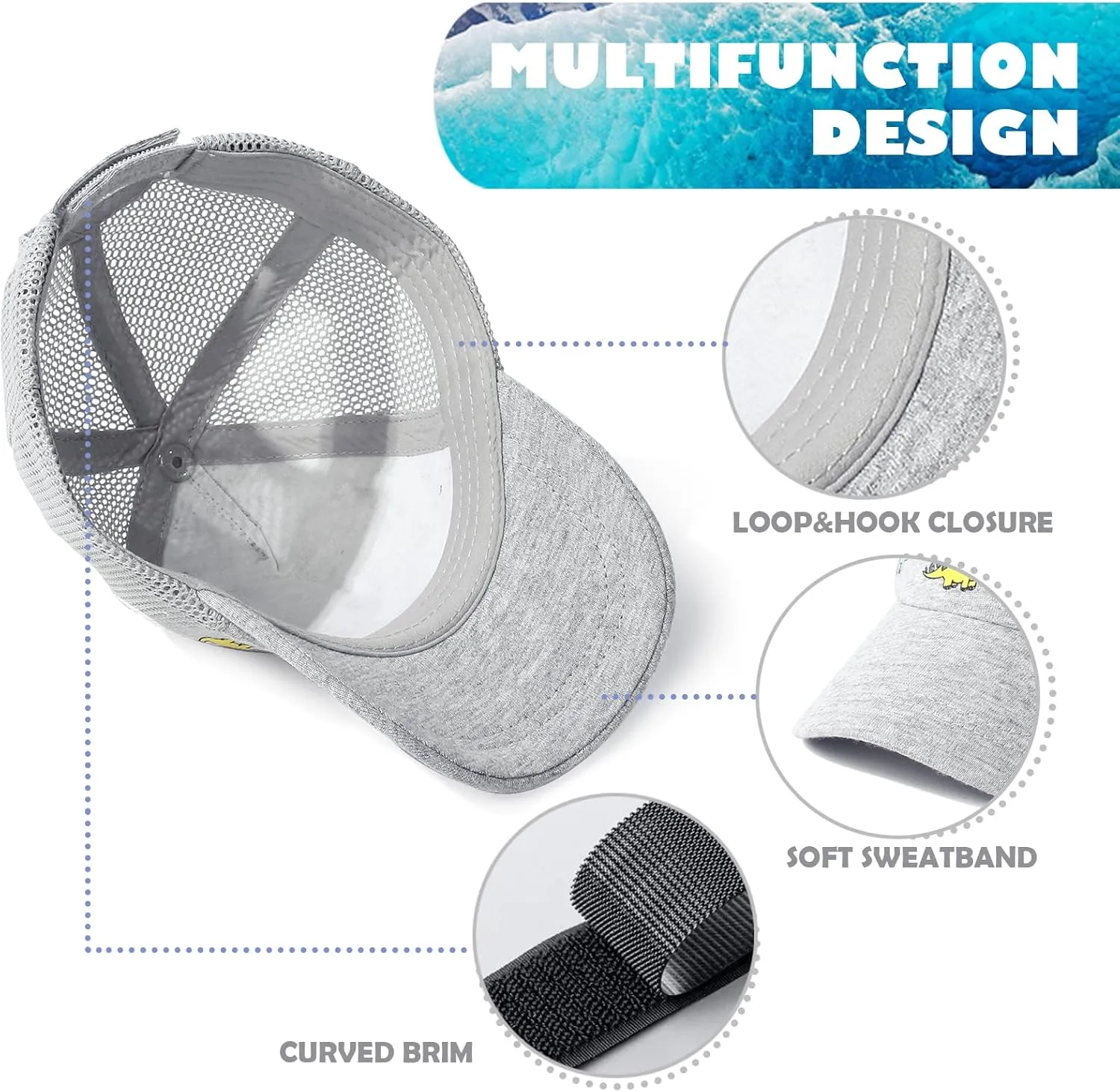 BQUBO Toddler Baseball Cap Baby Sun Hat Cotton Caps Unisex Baby Trucker Hat Adjustable Cap with Ponytail for Boys Girls 6M-6Y