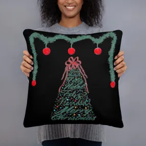 Christmas Tree-Multilingual Throw Pillow (Color: Black)