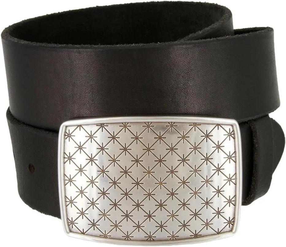 Cross Quilted Star English Silver Womens Leather Belt