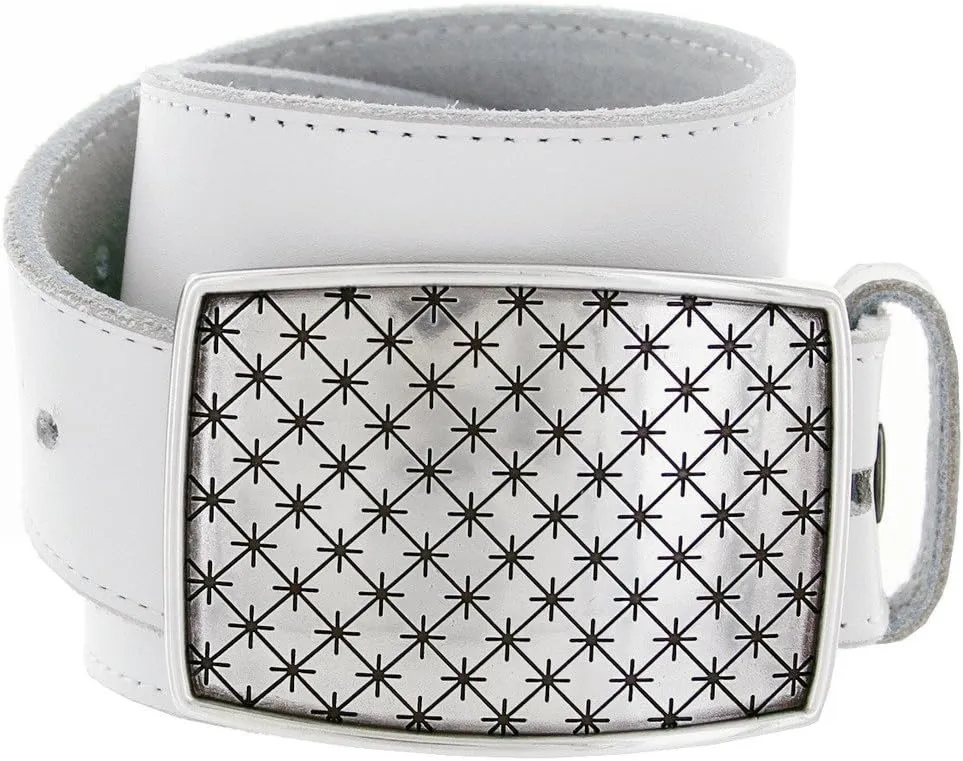 Cross Quilted Star English Silver Womens Leather Belt