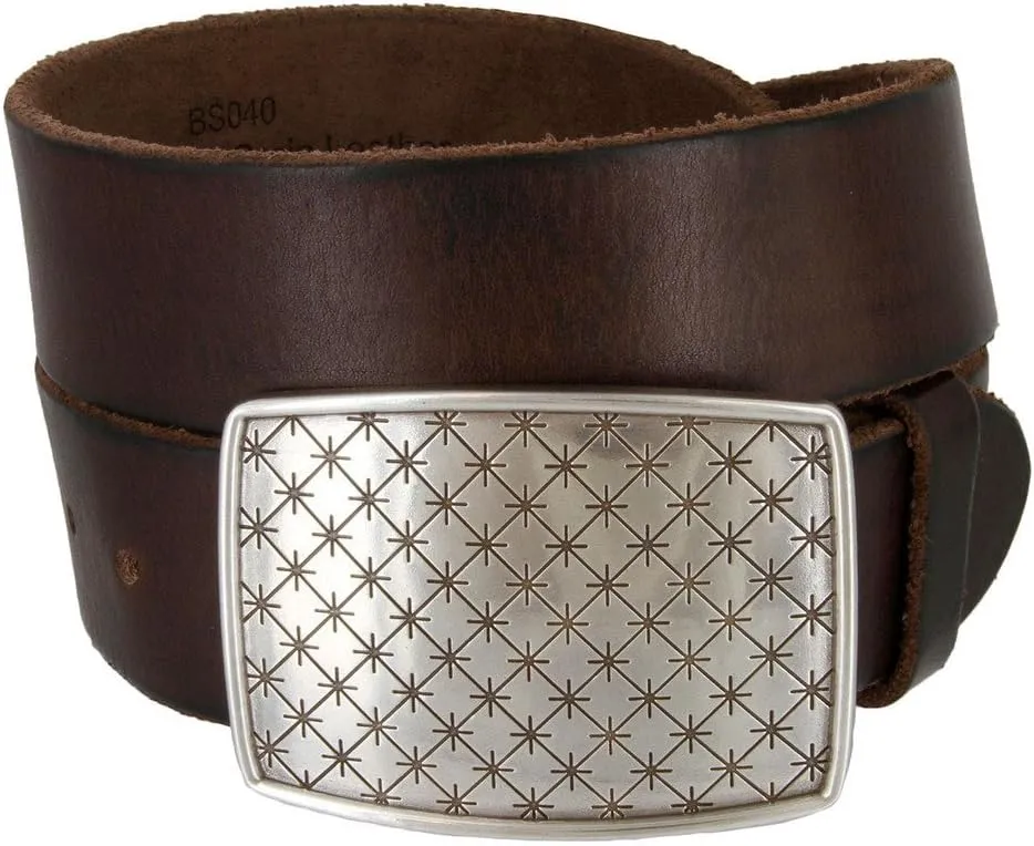 Cross Quilted Star English Silver Womens Leather Belt