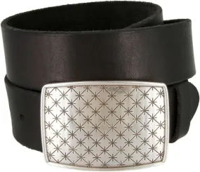 Cross Quilted Star English Silver Womens Leather Belt