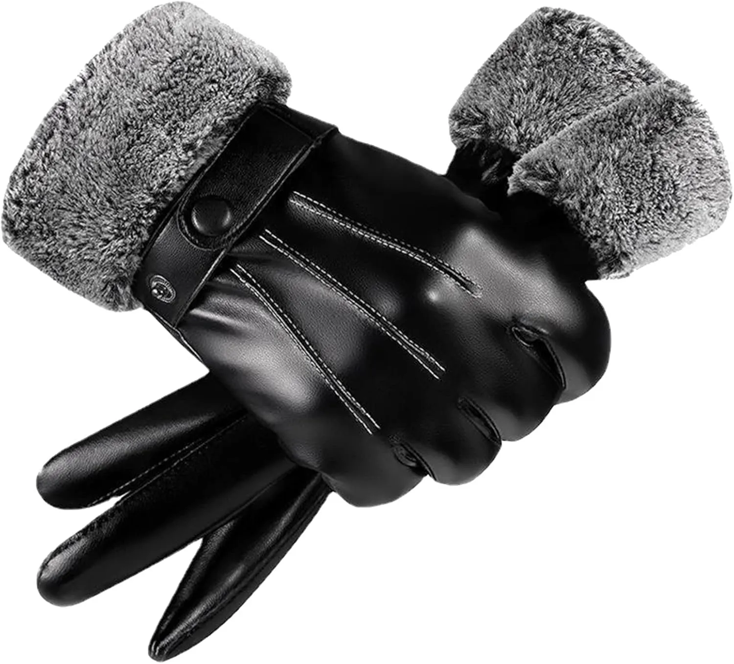 Driving Gloves Men Winter PU Screen Leather Gloves Mittens Black Waterproof Thermal Warm Glove Ski Gloves Mittens Men