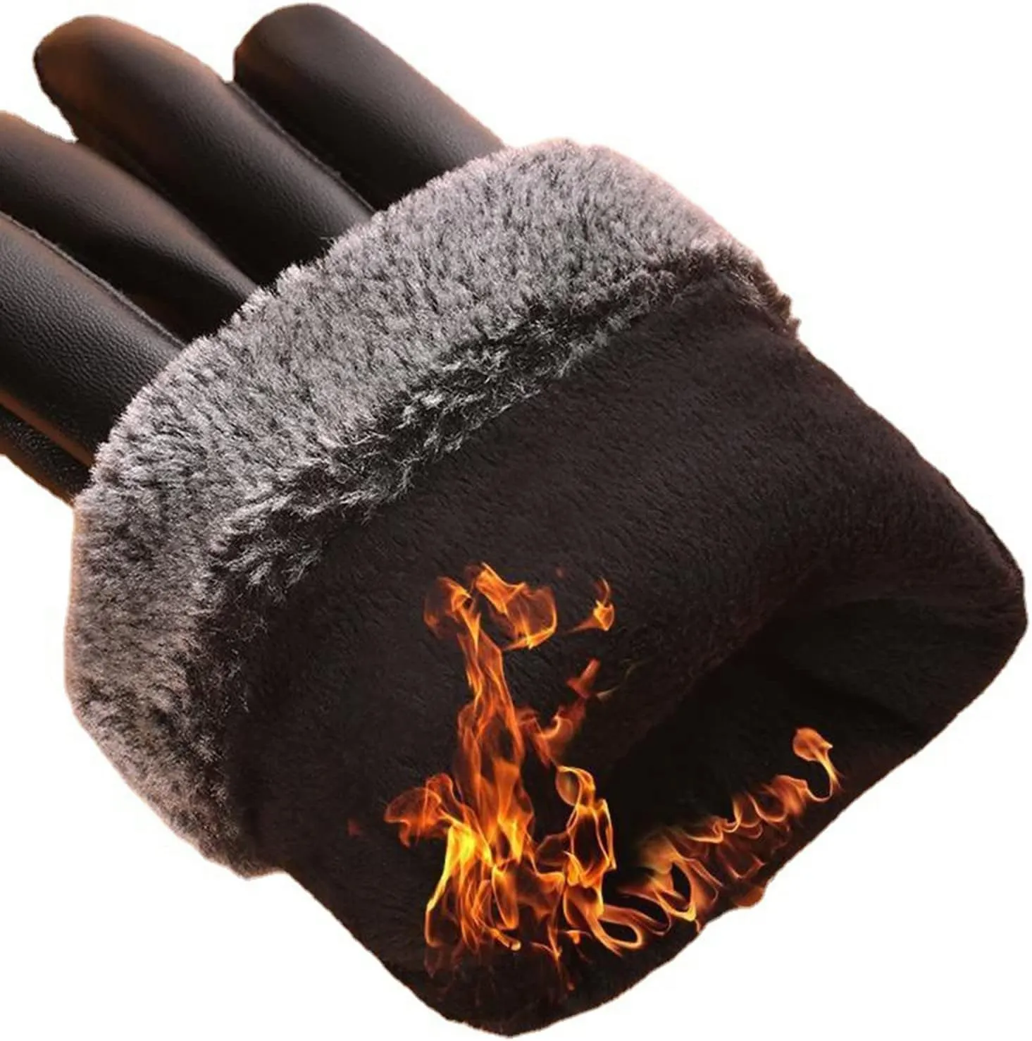 Driving Gloves Men Winter PU Screen Leather Gloves Mittens Black Waterproof Thermal Warm Glove Ski Gloves Mittens Men