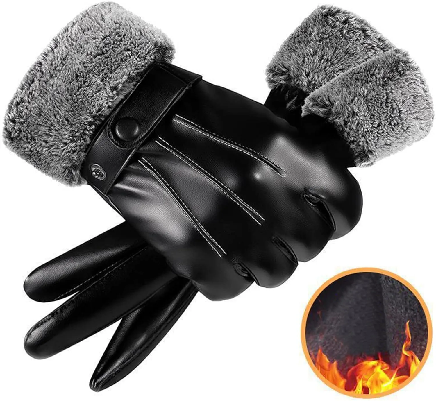 Driving Gloves Men Winter PU Screen Leather Gloves Mittens Black Waterproof Thermal Warm Glove Ski Gloves Mittens Men