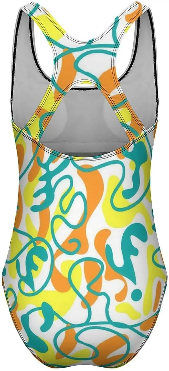Funky Sunny Abstract Womens 1 Piece Swimsuit Strappy Scoop Neck Fashion Tummy Control Swimsuits