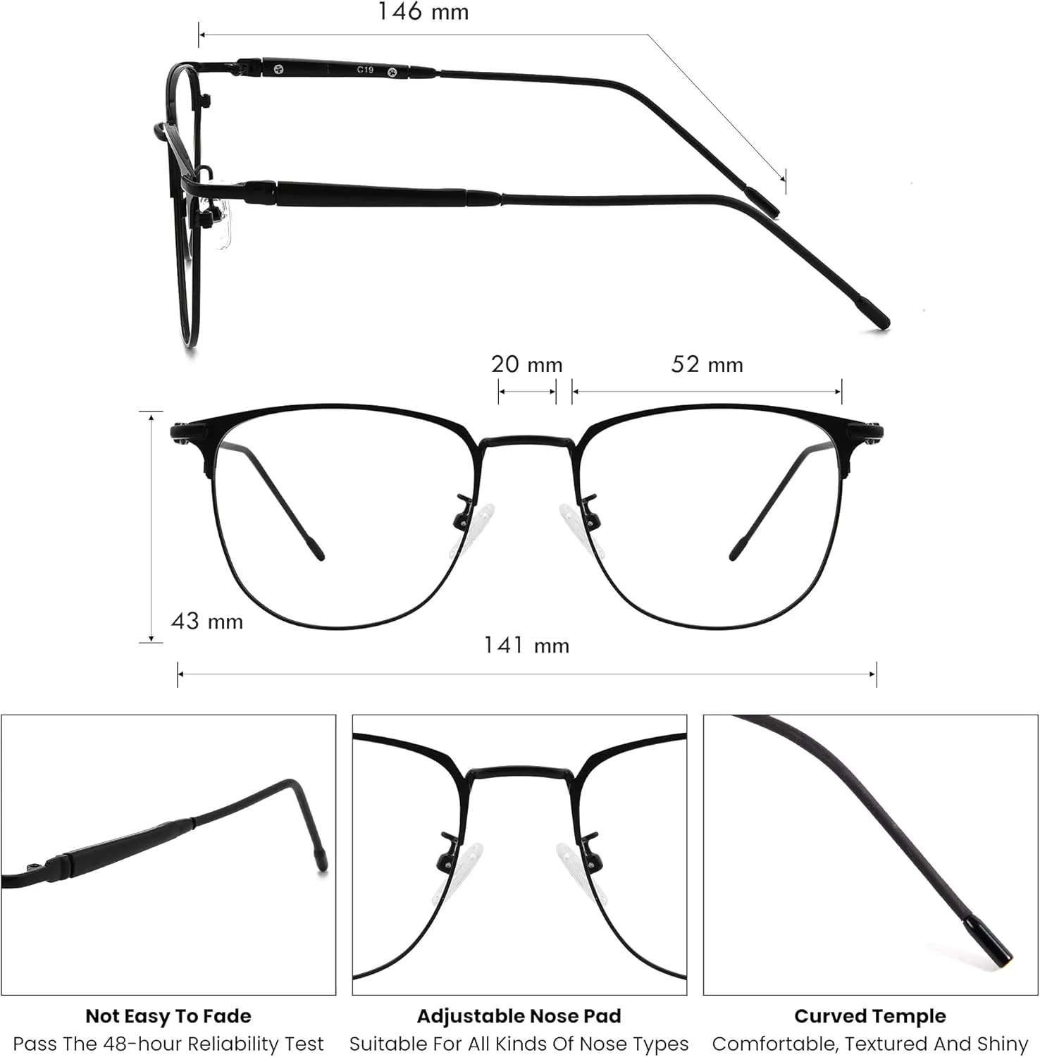 GUDVUE Blue Light Glasses, Computer/Gaming/TV/Phones Glasses for Women/men, Anti Glare/UV400/Eye Strain, Shiny Black Pro