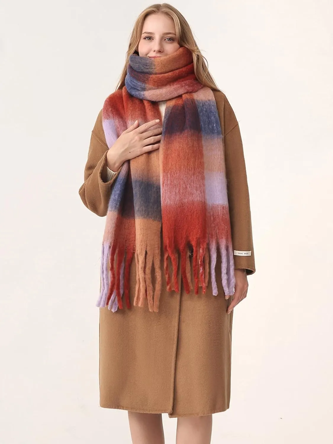 HOTIAN Women's Large Scarf Colorful Chunky Plaid Scarves Soft Winter Thick Tassel Warm Wrap Shawl