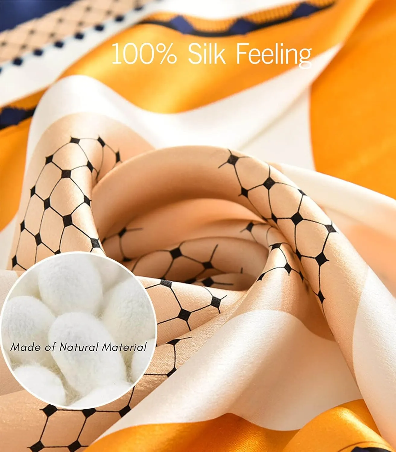 kcctoo 27.5" Mulberry Silk Feeling Head Scarf Women's Fashion Square Neck Satin Scarfs for Bag Hair Scarves Gift