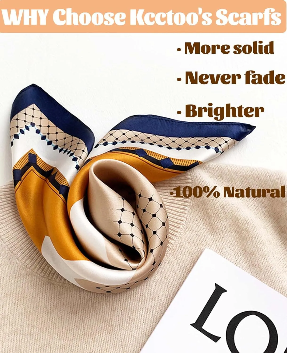 kcctoo 27.5" Mulberry Silk Feeling Head Scarf Women's Fashion Square Neck Satin Scarfs for Bag Hair Scarves Gift