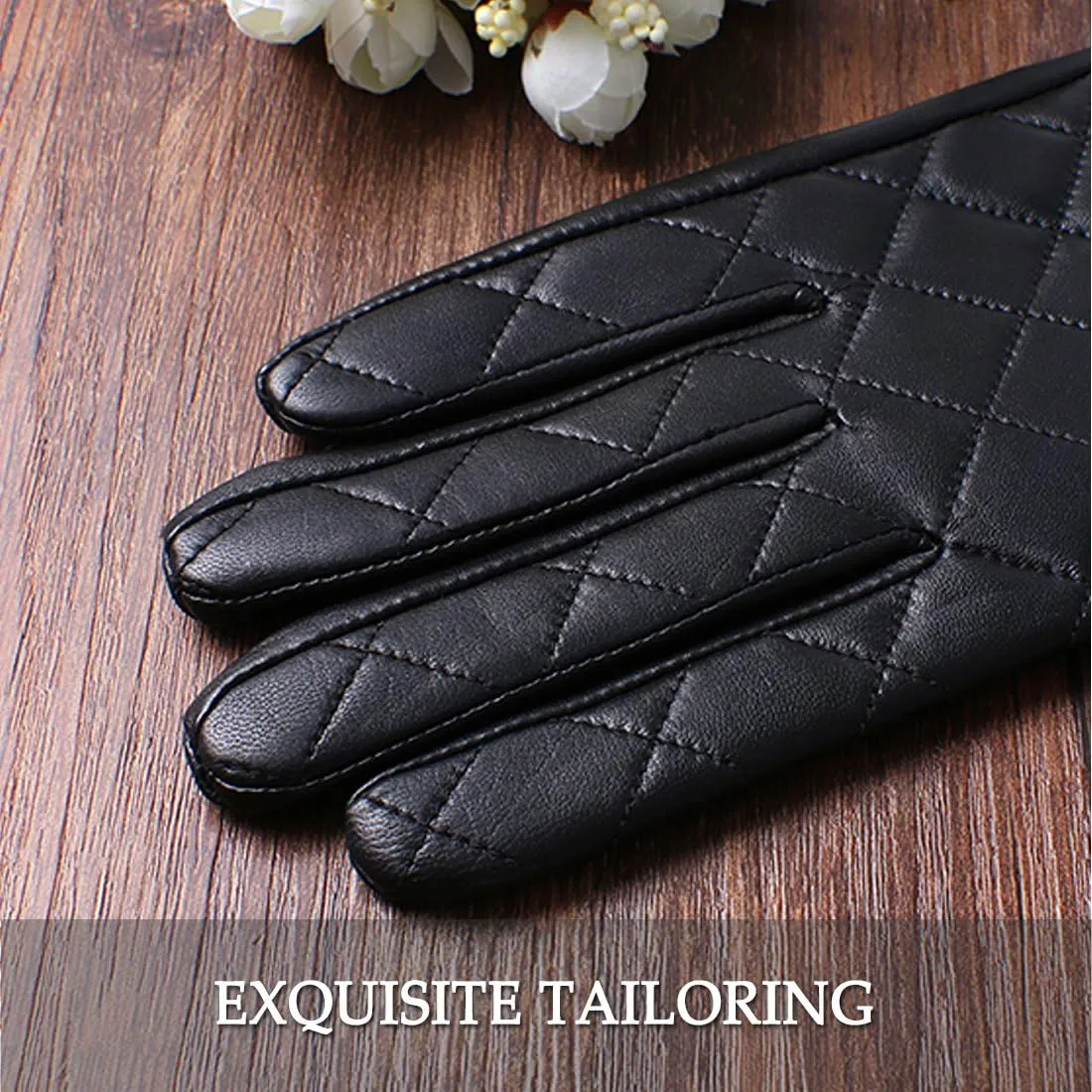 Nappaglo Men's Genuine Nappa Leather Quilted Stitch Winter Gloves Touchscreen Driving Mittens with Long Fleece Lining