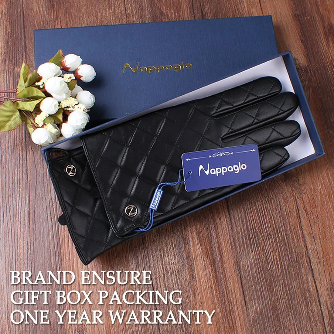 Nappaglo Men's Genuine Nappa Leather Quilted Stitch Winter Gloves Touchscreen Driving Mittens with Long Fleece Lining