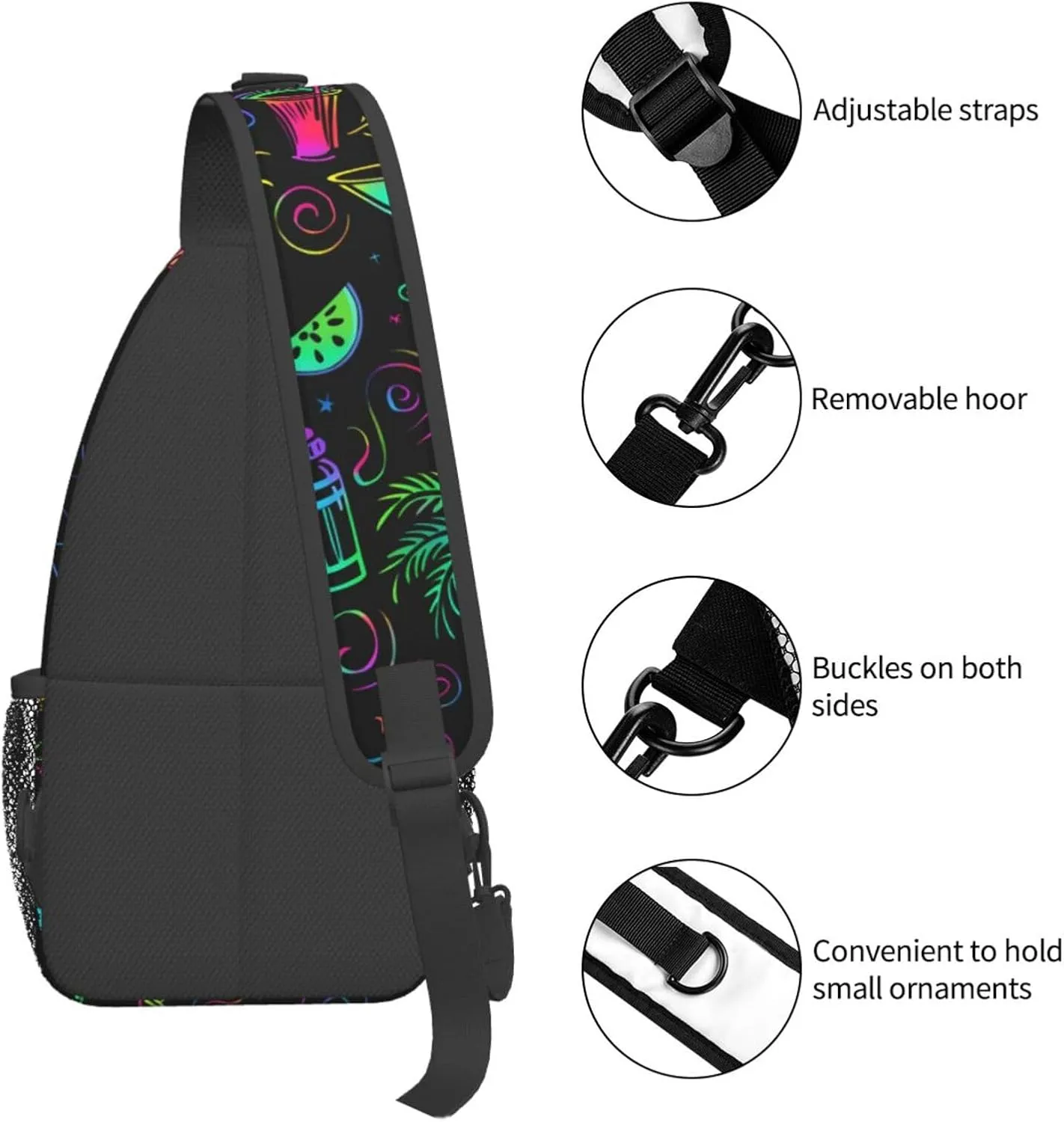 Neon Party Theme Outdoor Crossbody Shoulder Bag For Unisex Young Adult Hiking Bicycling
