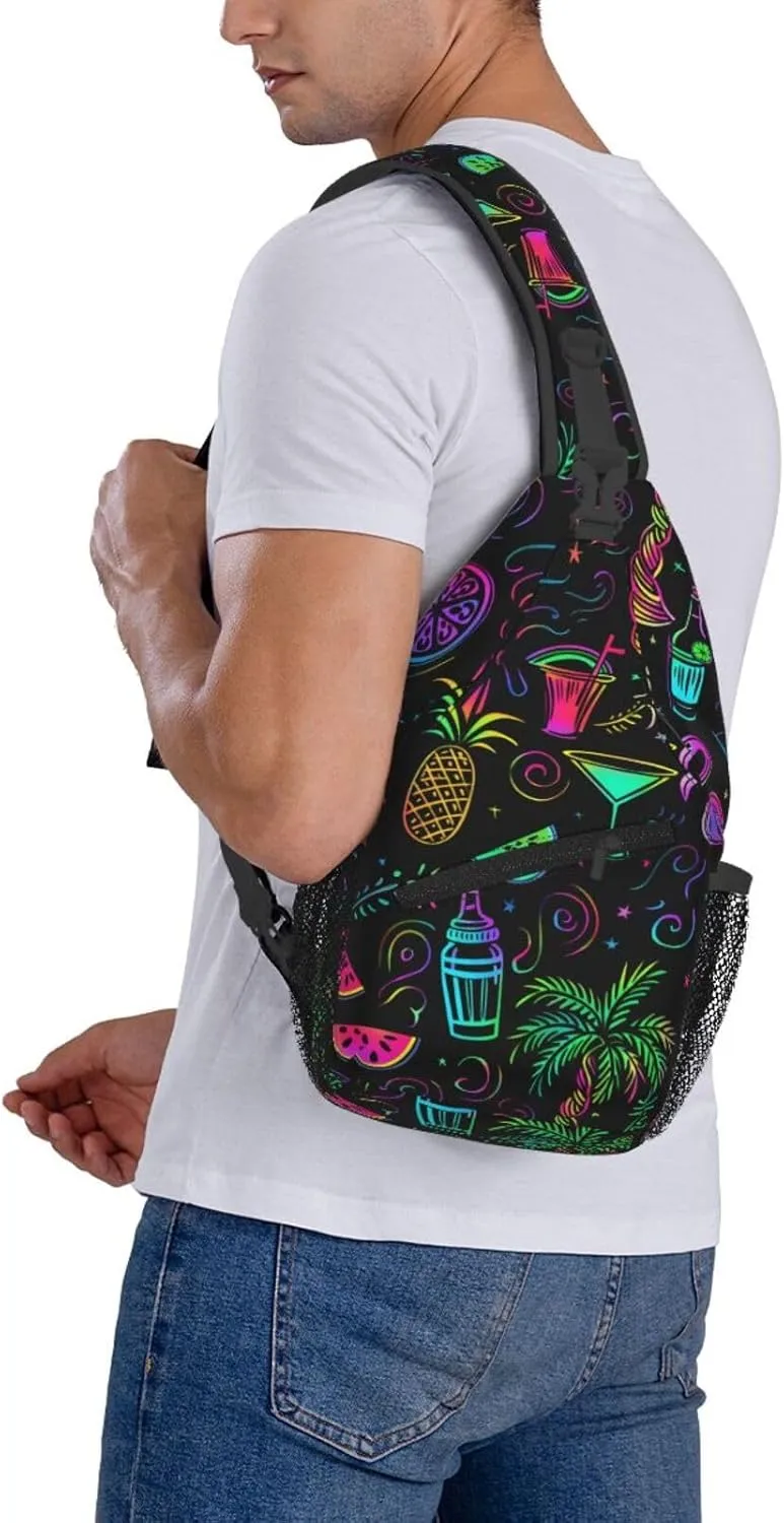 Neon Party Theme Outdoor Crossbody Shoulder Bag For Unisex Young Adult Hiking Bicycling