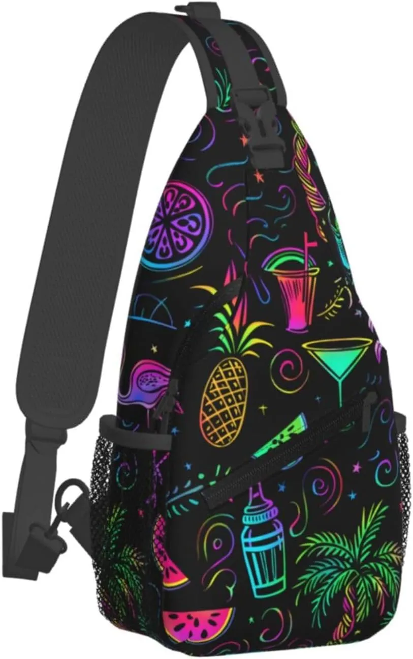 Neon Party Theme Outdoor Crossbody Shoulder Bag For Unisex Young Adult Hiking Bicycling
