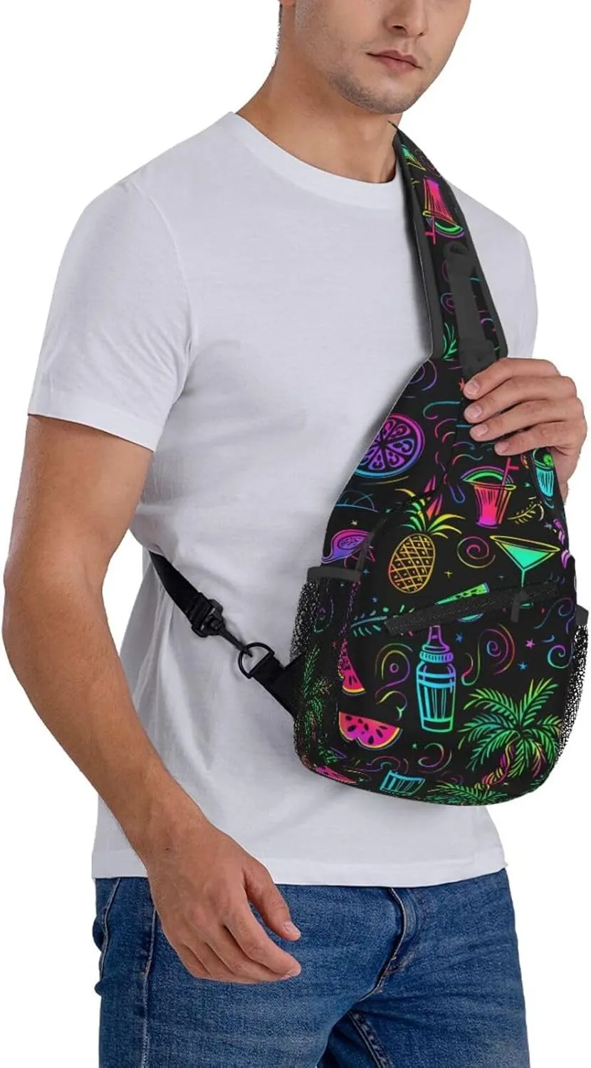Neon Party Theme Outdoor Crossbody Shoulder Bag For Unisex Young Adult Hiking Bicycling