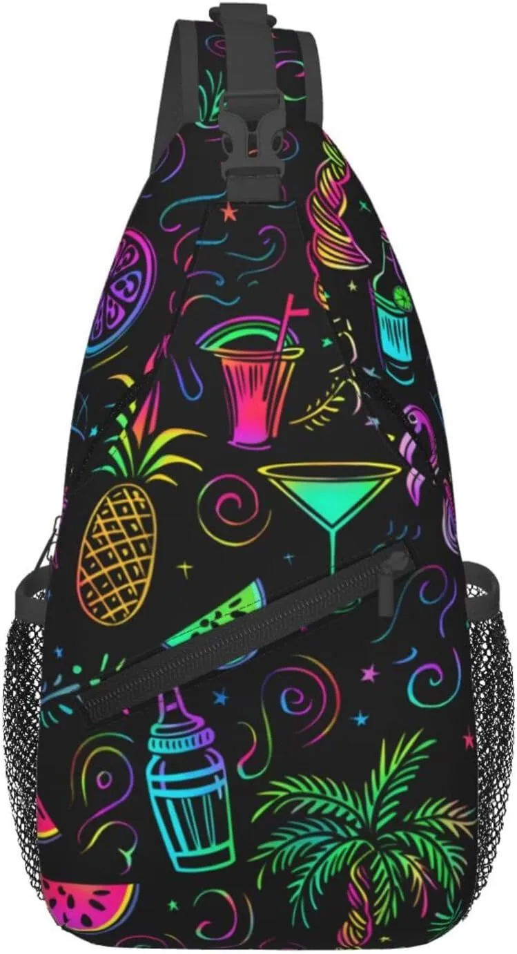 Neon Party Theme Outdoor Crossbody Shoulder Bag For Unisex Young Adult Hiking Bicycling