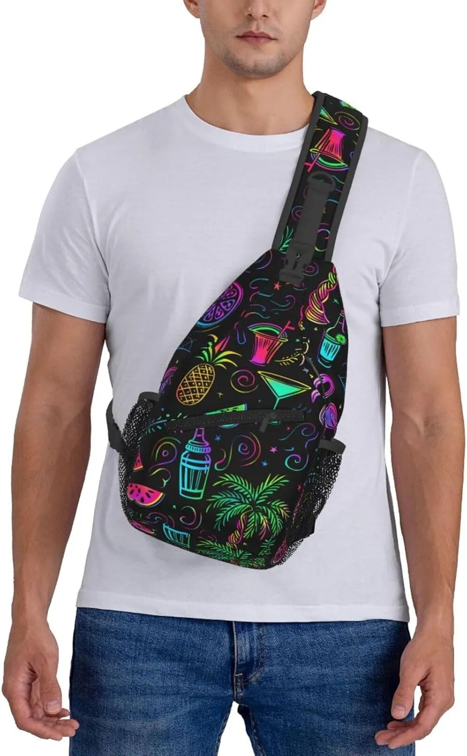 Neon Party Theme Outdoor Crossbody Shoulder Bag For Unisex Young Adult Hiking Bicycling