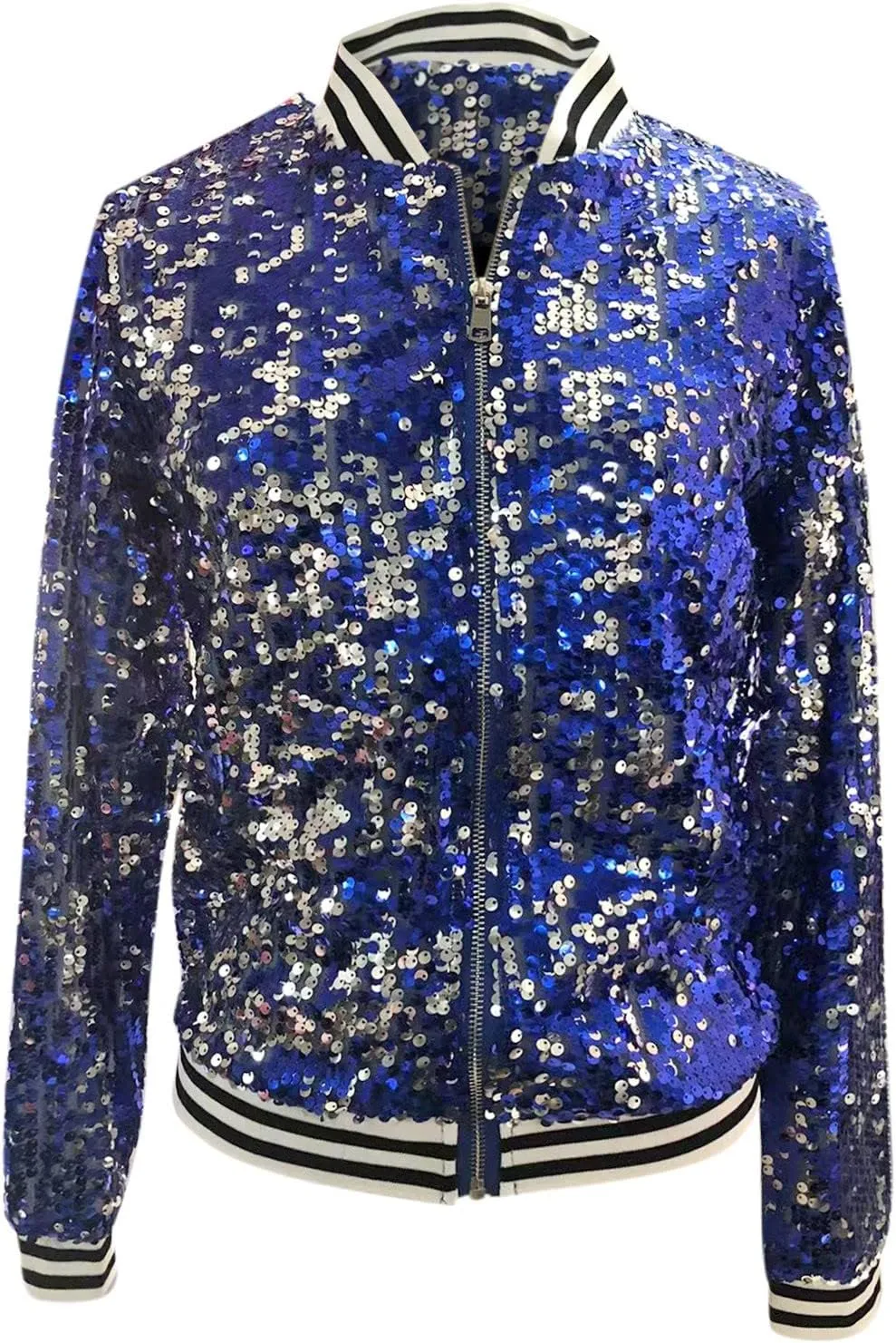 Sequin Bomber Jacket for Women Casual Long Sleeve Zip Up Cardigan Top Shiny Sparkle Mardi Gras Party Festival Outfits
