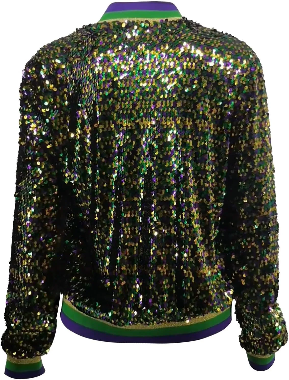 Sequin Bomber Jacket for Women Casual Long Sleeve Zip Up Cardigan Top Shiny Sparkle Mardi Gras Party Festival Outfits