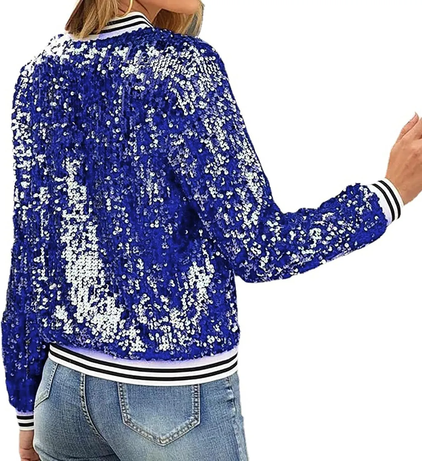 Sequin Bomber Jacket for Women Casual Long Sleeve Zip Up Cardigan Top Shiny Sparkle Mardi Gras Party Festival Outfits