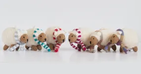 Set Of 6 Hand Knit Sheep in Scarfs Christmas Ornaments, Fair Trade