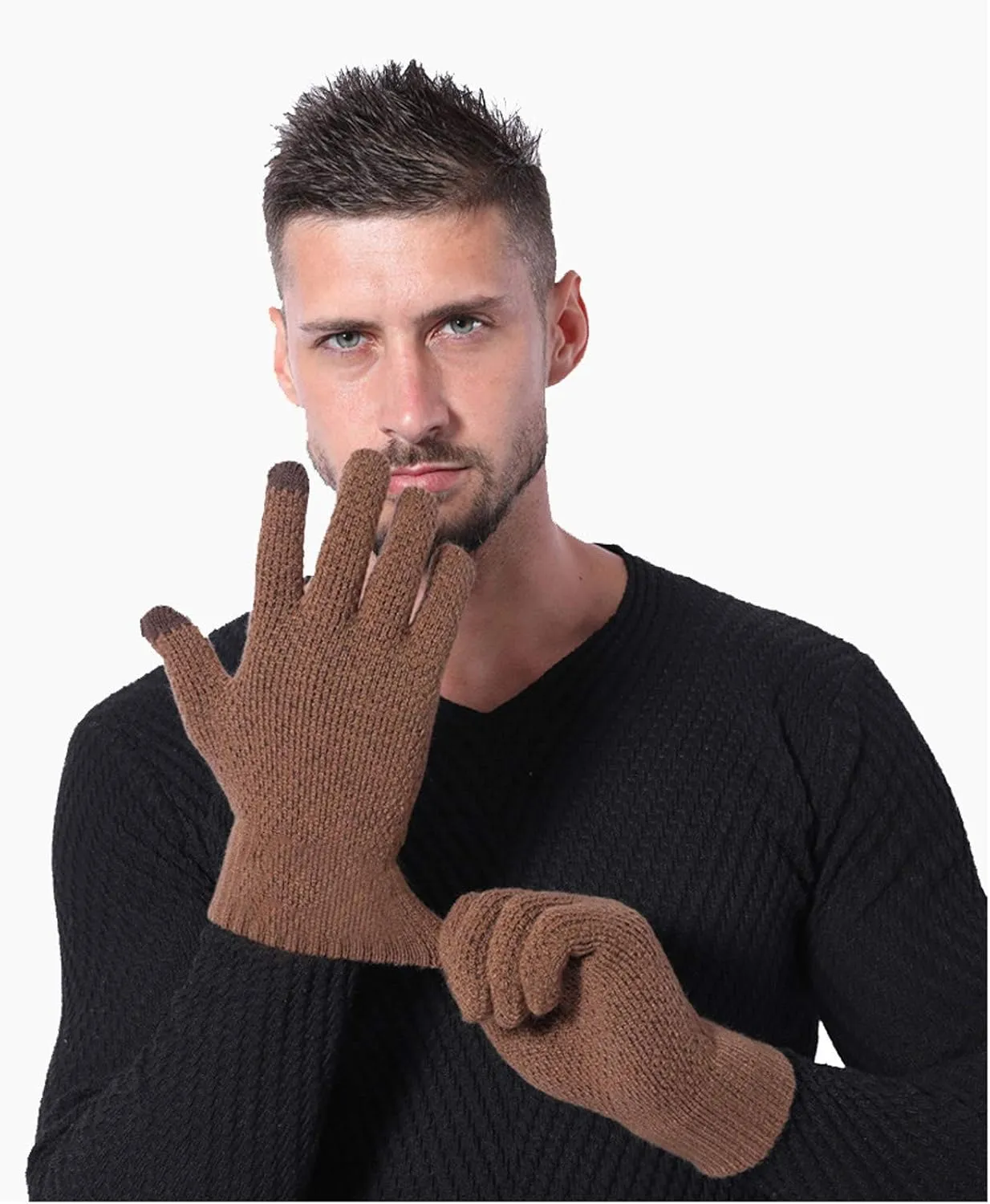 Touchscreen Gloves for Women Knit Thick Warm Touchscreen Gloves Stretch Winter Gloves for Men Cold Weather
