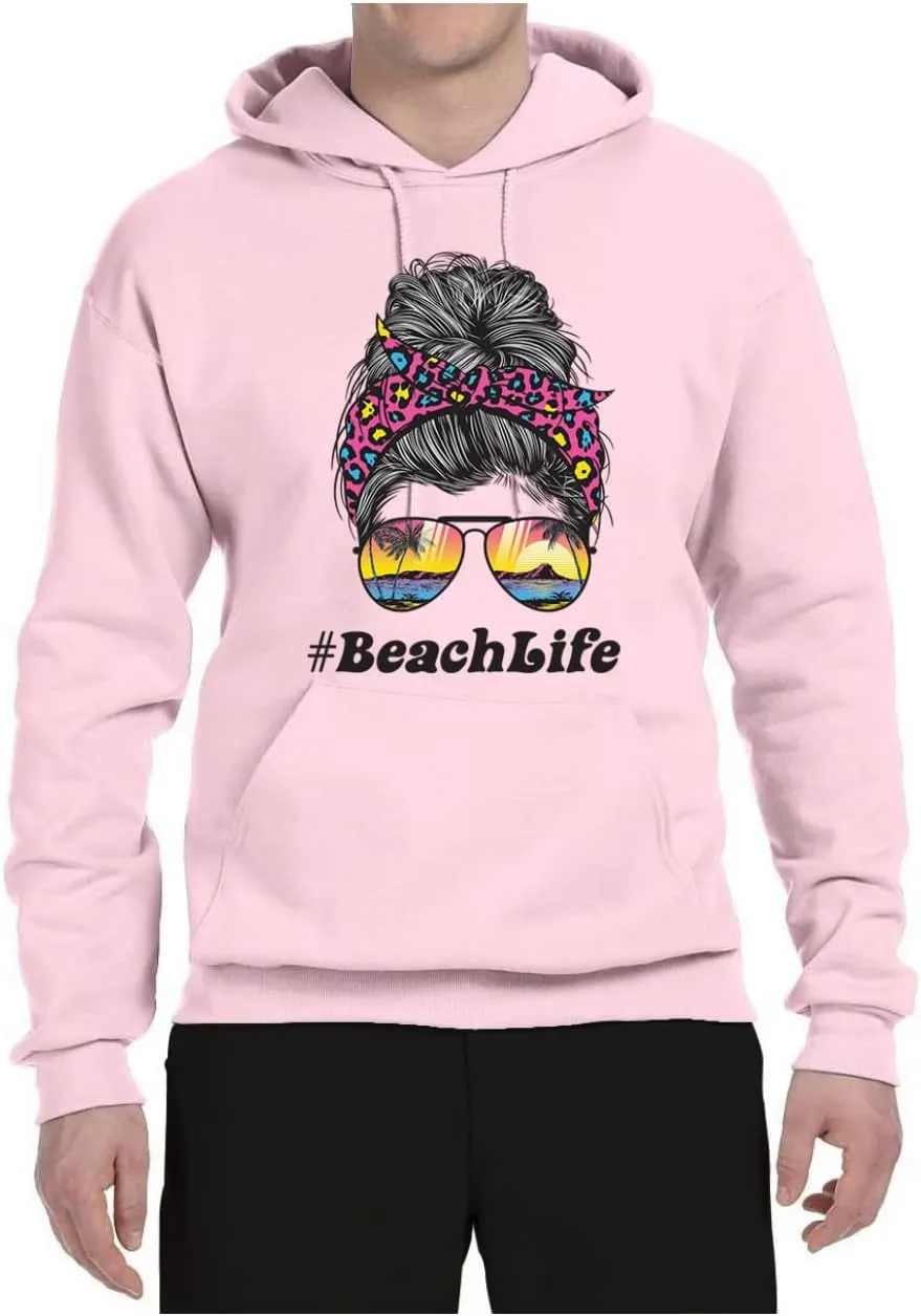 Wild Bobby Messy Bun #BeachLife | Cool Neon Leopard Print Bandana | Sunglasses Beach Fashion Unisex Graphic Hoodie Sweatshirt