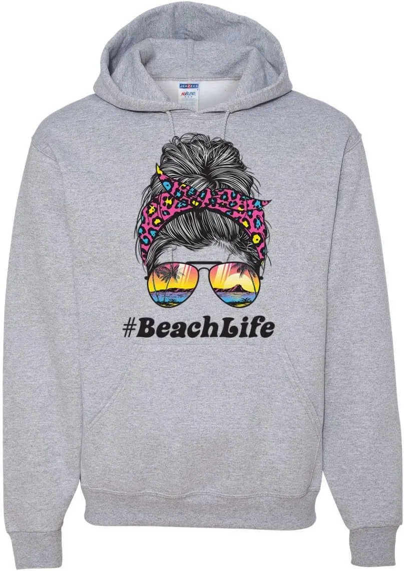 Wild Bobby Messy Bun #BeachLife | Cool Neon Leopard Print Bandana | Sunglasses Beach Fashion Unisex Graphic Hoodie Sweatshirt