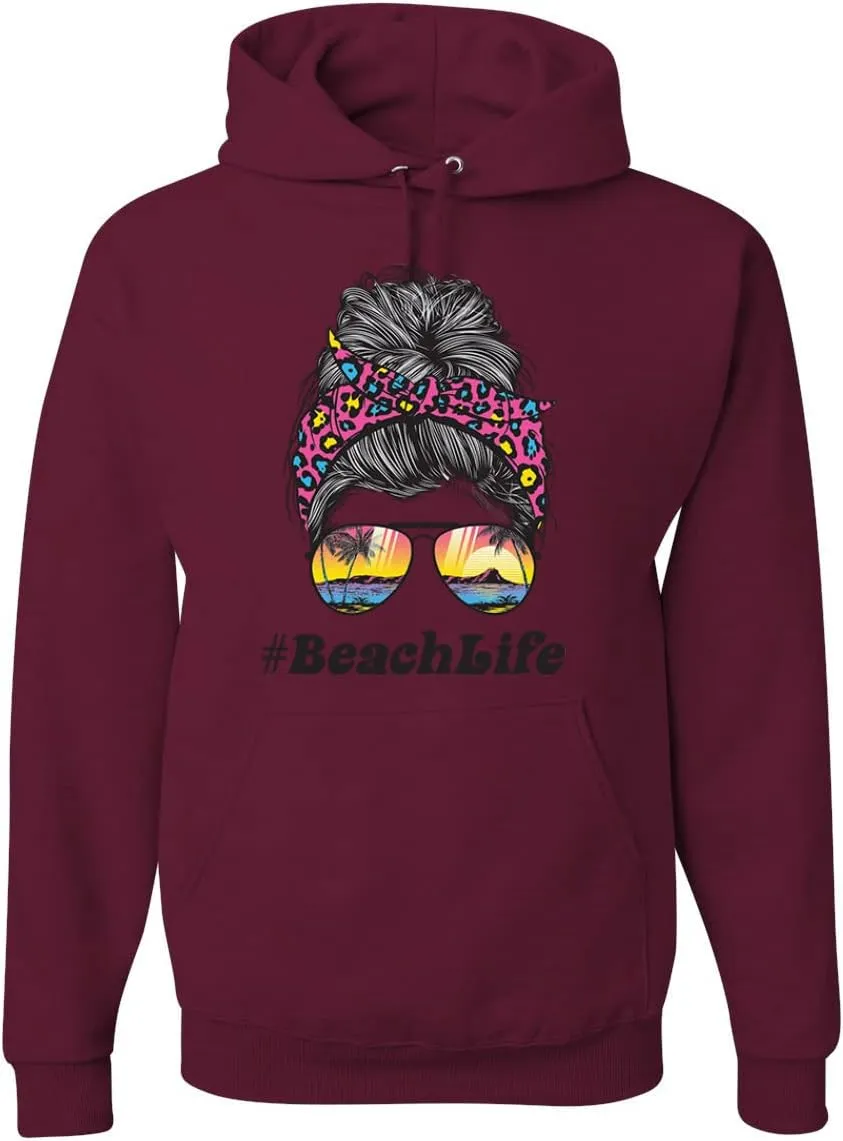 Wild Bobby Messy Bun #BeachLife | Cool Neon Leopard Print Bandana | Sunglasses Beach Fashion Unisex Graphic Hoodie Sweatshirt