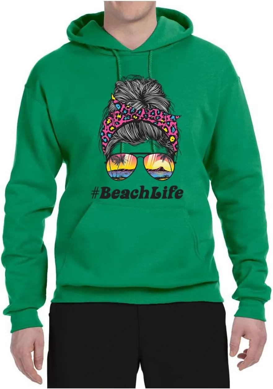 Wild Bobby Messy Bun #BeachLife | Cool Neon Leopard Print Bandana | Sunglasses Beach Fashion Unisex Graphic Hoodie Sweatshirt
