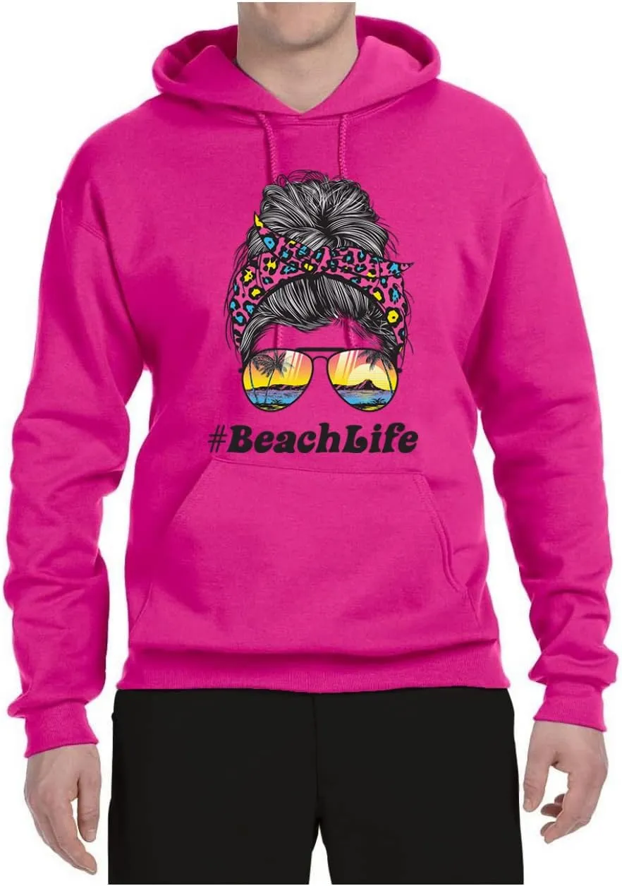 Wild Bobby Messy Bun #BeachLife | Cool Neon Leopard Print Bandana | Sunglasses Beach Fashion Unisex Graphic Hoodie Sweatshirt