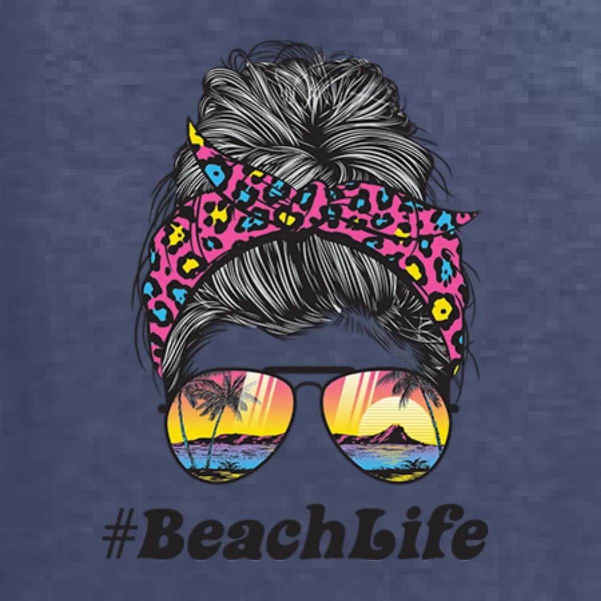 Wild Bobby Messy Bun #BeachLife | Cool Neon Leopard Print Bandana | Sunglasses Beach Fashion Unisex Graphic Hoodie Sweatshirt