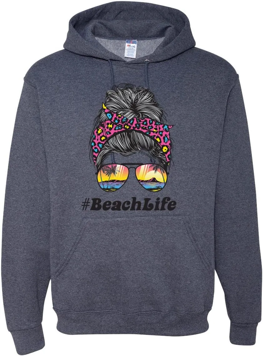 Wild Bobby Messy Bun #BeachLife | Cool Neon Leopard Print Bandana | Sunglasses Beach Fashion Unisex Graphic Hoodie Sweatshirt
