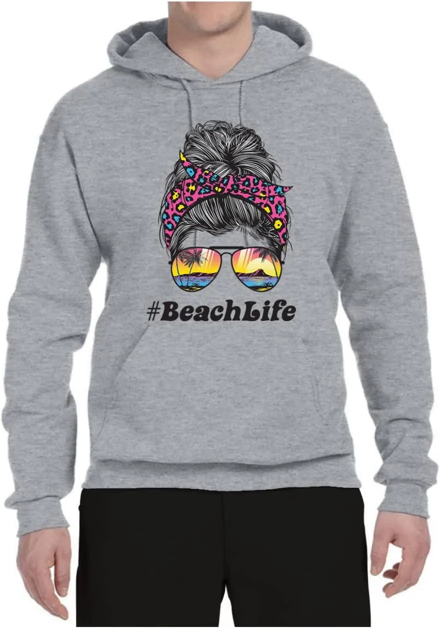 Wild Bobby Messy Bun #BeachLife | Cool Neon Leopard Print Bandana | Sunglasses Beach Fashion Unisex Graphic Hoodie Sweatshirt