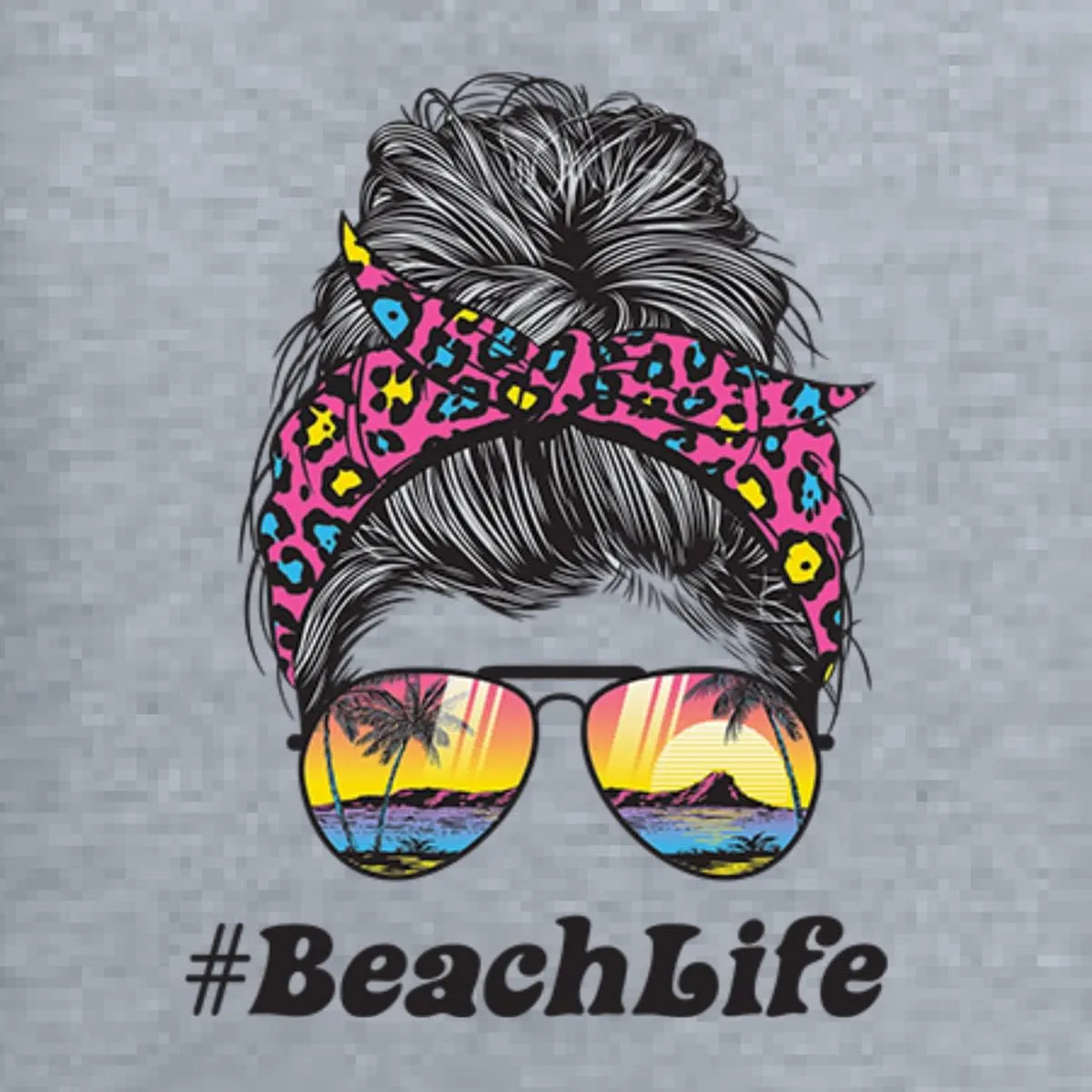 Wild Bobby Messy Bun #BeachLife | Cool Neon Leopard Print Bandana | Sunglasses Beach Fashion Unisex Graphic Hoodie Sweatshirt