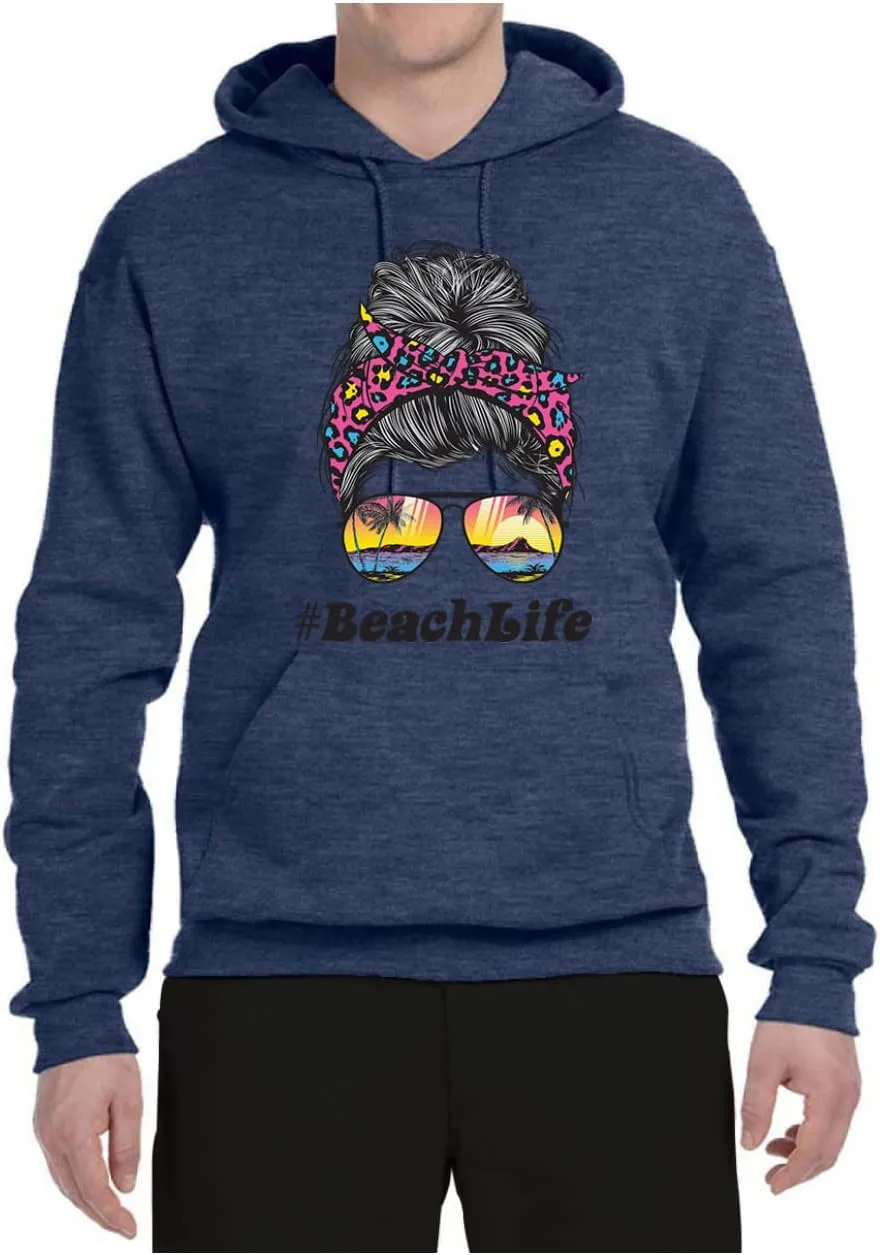 Wild Bobby Messy Bun #BeachLife | Cool Neon Leopard Print Bandana | Sunglasses Beach Fashion Unisex Graphic Hoodie Sweatshirt