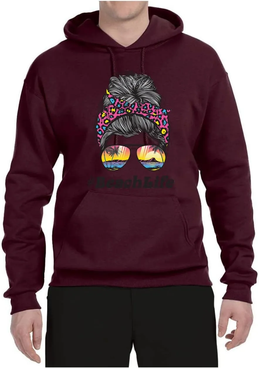 Wild Bobby Messy Bun #BeachLife | Cool Neon Leopard Print Bandana | Sunglasses Beach Fashion Unisex Graphic Hoodie Sweatshirt