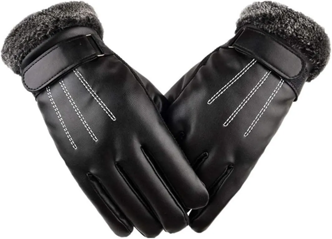 Winter Men's Gloves Touch Screen Gloves PU Leather Gloves Warm Gloves Driving Gloves Windproof Waterproof