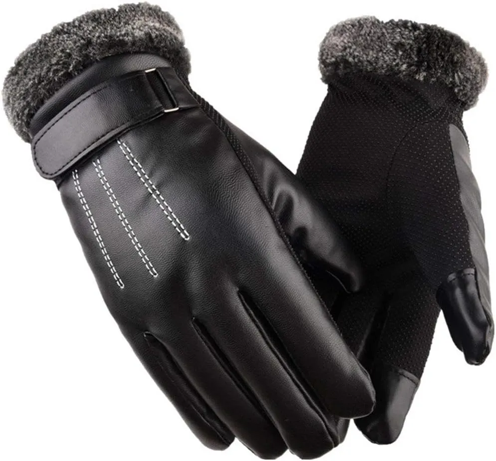 Winter Men's Gloves Touch Screen Gloves PU Leather Gloves Warm Gloves Driving Gloves Windproof Waterproof