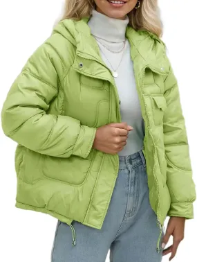 Women's Winter Cropped Puffer Jacket with Hood Jacket down jacket women